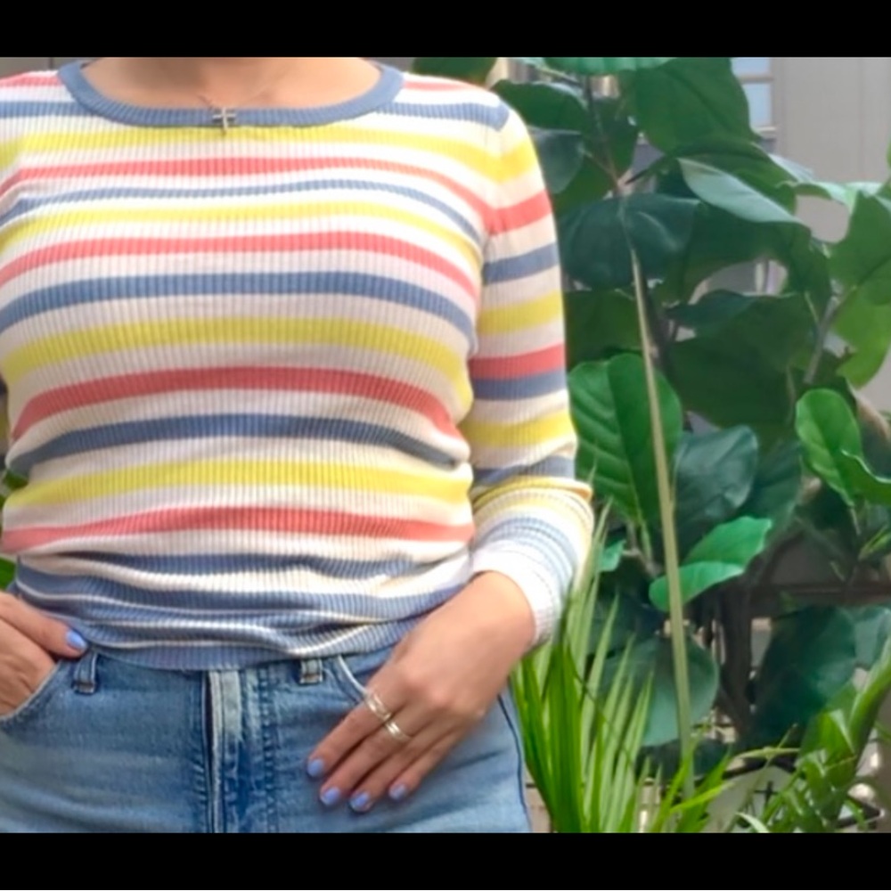 Striped Ribbed Long Sleeve Top - Picture 4 of 6